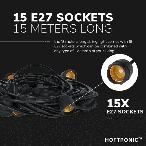 Hoftronic 15m led prikkabel string light 15 e27 fi 5