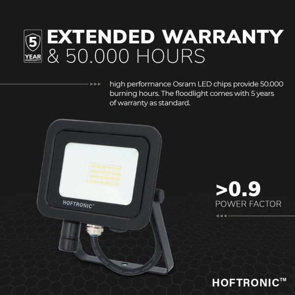 Hoftronic led breedstraler 20 watt 6400k osram ip6 16