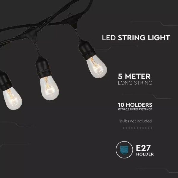 V tac 5m led prikkabel string light 10 e27 fitting 2