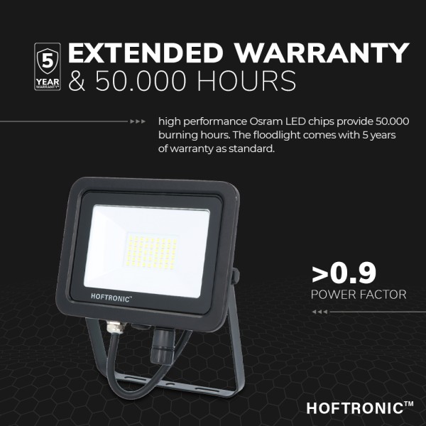 Hoftronic led breedstraler 30 watt 6400k osram ip6 16