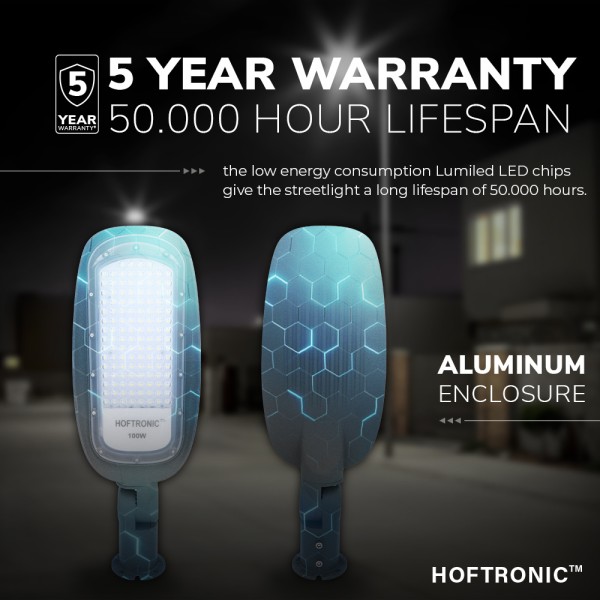 Hoftronic led straatlamp 100 watt 11000lm 4000k ip 6
