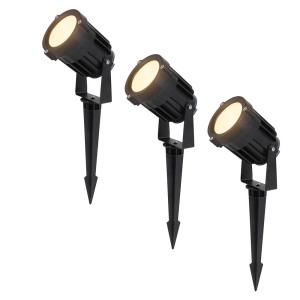 HOFTRONIC Set van 3 moderne zwarte LED prikspot Lenzo – 15 Watt – Warm wit 3000K – IP65 Waterdicht ideaal als tuinverlichting