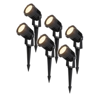 HOFTRONIC Set van 6 moderne zwarte LED prikspot Lenzo – 15 Watt – Warm wit 3000K – IP65 Waterdicht ideaal als tuinverlichting