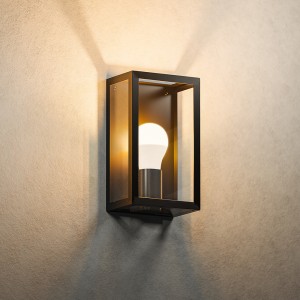 HOFTRONIC Stella LED wandlamp – Incl. E27 lamp met schemersensor – 3000K warm wit – IP44 ideaal als buitenverlichting – Zwart