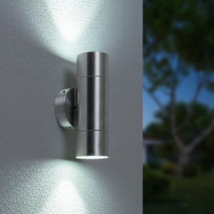 HOFTRONIC Dax LED dimbare wandlamp – Tweezijdig Up & Down – Daglicht wit 6000K – incl. 2x GU10 spots – IP65 voor binnen- en buitengebruik – RVS