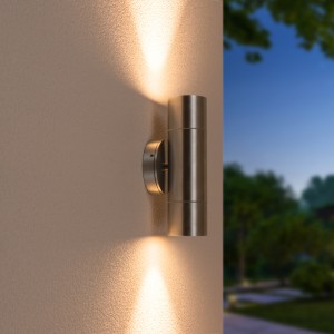 HOFTRONIC Dax LED dimbare wandlamp – Tweezijdig Up & Down – Warm wit 2700K- incl. 2x GU10 spots – IP65 voor binnen- en buitengebruik – RVS