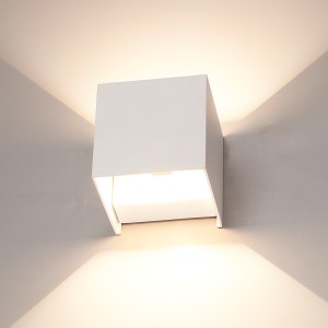 HOFTRONIC Kansas – Dimbare LED wandlamp kubus – 6 Watt – 3000K warm wit – Up & Down light – IP65 – Wit – Binnen en buiten