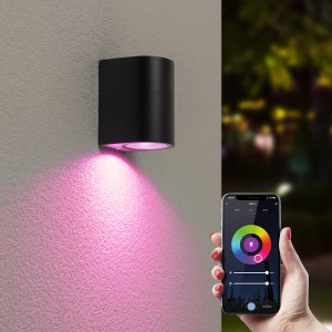 Hofronic Alvin Smart WiFi+BLE LED wandlamp – Alle kleuren – incl. GU10 spot – IP65 voor binnen en buiten – Zwart