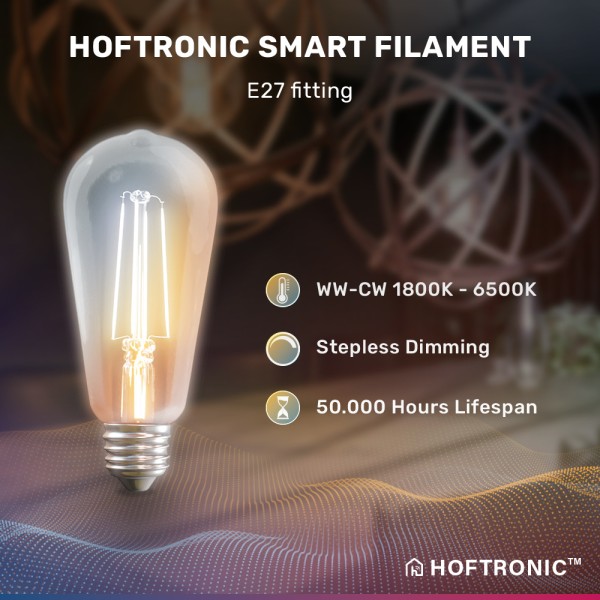 Hoftronic smart smart e27 led filament lamp st64 w 1