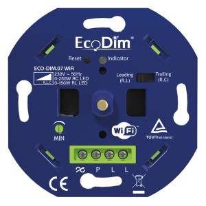 Ecodim Smart LED WiFi dimmer – 0-250 Watt – Druk-/Draaiknop – Fase afsnijding en aansnijding – Tuya based – ECO-DIM.07