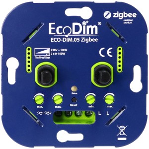 Ecodim Zigbee Inbouw Smart LED Duo Dimmer – 2x 0-100 Watt – Fase afsnijding – Compatibel met draadloze schakelaar – ECO-DIM.05 Zigbee