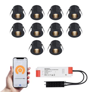 HOFTRONIC 10x Betty zwarte Smart LED Inbouwspots complete set – Wifi & Bluetooth – 12V – 3 Watt – 2700K warm wit