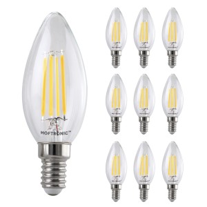 HOFTRONIC 10x E14 LED Filament – 4 Watt 470 lumen – 2700K warm wit licht – kleine fitting – Vervangt 40 Watt – C37 kaarslamp