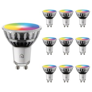 HOFTRONIC 10x GU10 smart spot – 4,5 Watt 350 lumen – RGB + 2200K-6500K – WiFi + Bluetooth – Glazen spot – App besturing, Google Home, Amazon Alexa en Siri