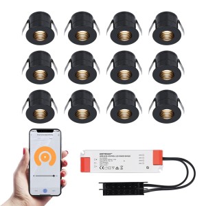 HOFTRONIC 12x Betty zwarte Smart LED Inbouwspots complete set – Wifi & Bluetooth – 12V – 3 Watt – 2700K warm wit