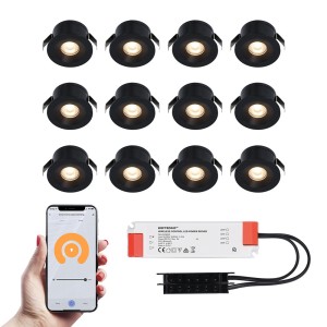 HOFTRONIC 12x Cadiz zwarte Smart LED Inbouwspots complete set – Wifi & Bluetooth – 12V – 3 Watt – 2700K warm wit