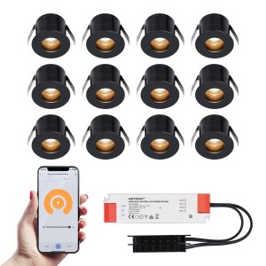 HOFTRONIC 12x Olivia zwarte Smart LED Inbouwspots complete set – Wifi & Bluetooth – 12V – 3 Watt – 2700K warm wit