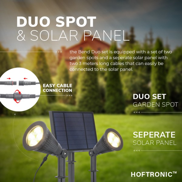 Hoftronic 2x solar led tuinspot bend duo met los z 5