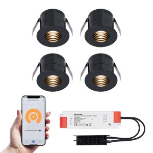 HOFTRONIC 4x Betty zwarte Smart LED Inbouwspots complete set – Wifi & Bluetooth – 12V – 3 Watt – 2700K warm wit