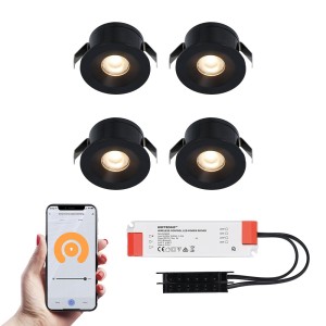HOFTRONIC 4x Cadiz zwarte Smart LED Inbouwspots complete set – Wifi & Bluetooth – 12V – 3 Watt – 2700K warm wit