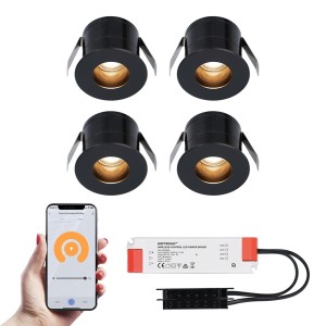 HOFTRONIC 4x Olivia zwarte Smart LED Inbouwspots complete set – Wifi & Bluetooth – 12V – 3 Watt – 2700K warm wit
