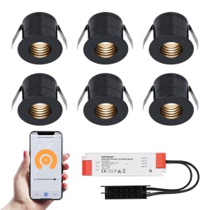 HOFTRONIC 6x Betty zwarte Smart LED Inbouwspots complete set – Wifi & Bluetooth – 12V – 3 Watt – 2700K warm wit