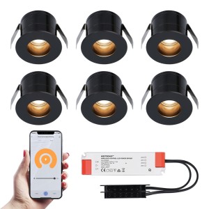 HOFTRONIC 6x Olivia zwarte Smart LED Inbouwspots complete set – Wifi & Bluetooth – 12V – 3 Watt – 2700K warm wit