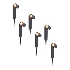 HOFTRONIC 6x Pinero dimbare LED prikspots – GU10 2700K warm wit – Kantelbaar – Tuinspot – Pinspot – IP65 voor buiten – Zwart