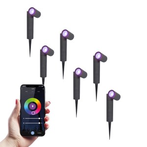 HOFTRONIC 6x Pinero smart LED prikspots – RGBWW – WiFi & Bluetooth – GU10 fitting – Kantelbaar – Dimbaar via app – Tuinspot – Pinspot – Slimme verlichting – Google assistant & Amazon Alexa – IP65 voor buiten – Zwart