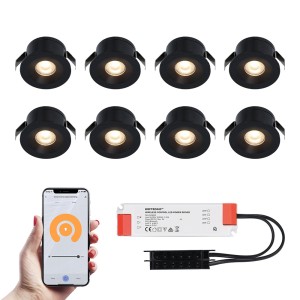 HOFTRONIC 8x Cadiz zwarte Smart LED Inbouwspots complete set – Wifi & Bluetooth – 12V – 3 Watt – 2700K warm wit