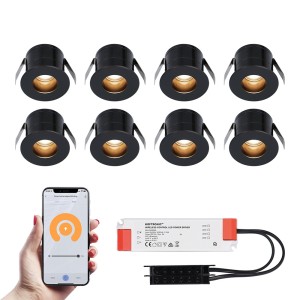 HOFTRONIC 8x Olivia zwarte Smart LED Inbouwspots complete set – Wifi & Bluetooth – 12V – 3 Watt – 2700K warm wit