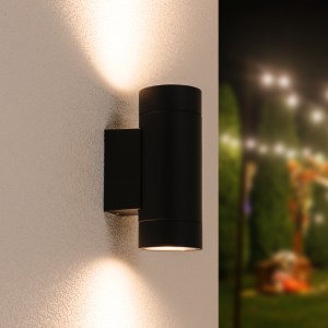 HOFTRONIC Cali dimbare LED wandlamp – 2700K warm wit – 10 watt – GU10 – Up & Down light – IP65 – Dubbelzijdig – Zwart
