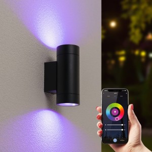 HOFTRONIC Cali smart LED wandlamp – WiFi & Bluetooth – RGBWW – GU10 – 10 watt – Up & Down light – Voor binnen en buiten – Dubbelzijdig – Google home & Amazon Alexa – Zwart