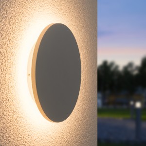 HOFTRONIC Casper XL LED Wandlamp Grijs – 3000K warm wit – 9 Watt – Rond – Muurlamp voor binnen en buiten