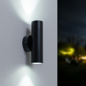 HOFTRONIC Dax LED dimbare wandlamp – Tweezijdig Up & Down – Daglicht wit 6000K – incl. 2x GU10 spots – IP65 voor binnen- en buitengebruik – Zwart