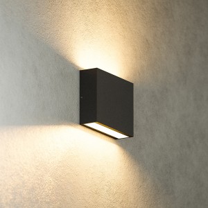 HOFTRONIC Dimbare LED Wandlamp Otis S – 7 Watt – 2700K warm wit – Up & Down light – IP54 voor binnen en buiten – Zwart