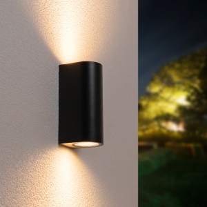 Hofronic Douglas dimbare LED Wandlamp – 2700K warm wit – GU10 – Rond – Up & Down light – Zwart – IP65 voor buiten