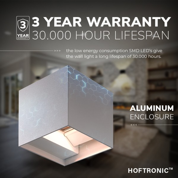 Hoftronic kansas led wandlamp 3000k warm wit 7 wat 6