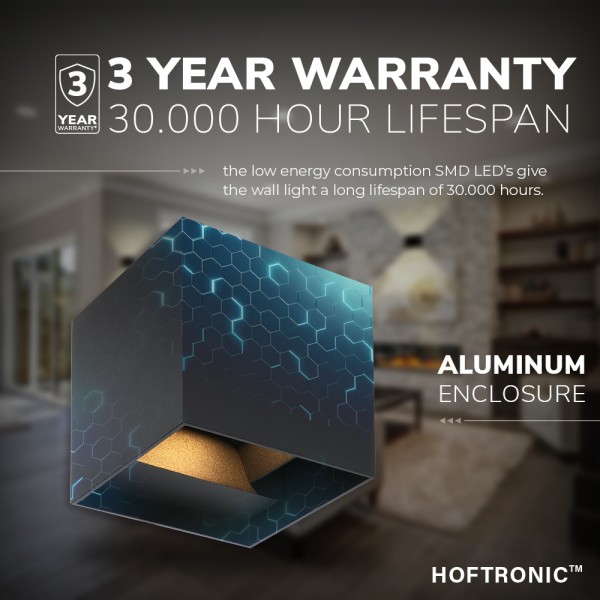 Hoftronic kansas led wandlamp ip65 3000k warm wit 6