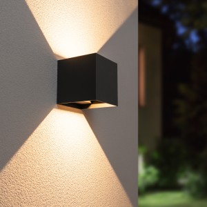 HOFTRONIC Kansas LED wandlamp XL – 20 Watt – 3000K Warm wit licht – Up & Down light – Kubus – IP65 voor binnen en buiten – zwart