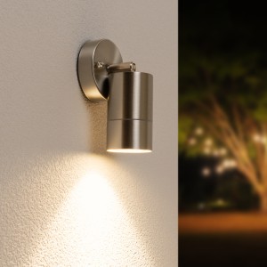 HOFTRONIC Lago kantelbare wandlamp – Dimbaar – IP44 – Incl. 4000K neutraal wit GU10 spotje – Spotlight voor binnen en buiten – Geschikt als wandspot en plafondspot – RVS