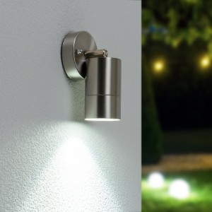 HOFTRONIC Lago kantelbare wandlamp – Dimbaar – IP44 – Incl. 6000K Daglicht wit GU10 spotje – Spotlight voor binnen en buiten – Geschikt als wandspot en plafondspot – RVS