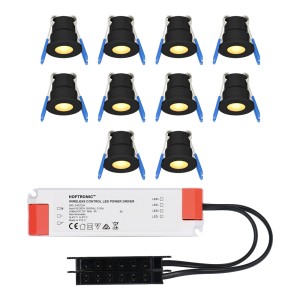HOFTRONIC Set van 10 12V 3W – Mini LED Inbouwspot – Zwart – Verzonken – Verandaverlichting – IP65 voor buiten – 2700K – Warm wit