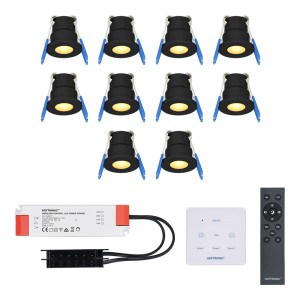 HOFTRONIC Set van 10 12V 3W – Mini LED Inbouwspot – Zwart – Dimbaar – Verandaverlichting – Incl. Muurdimmer – IP65 voor buiten – 2700K – Warm wit