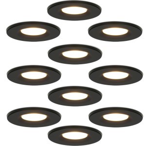 HOFTRONIC Set van 10 Inbouwspots – Dimbaar – 6 Watt – 2700K Warm wit licht – IP65 waterdicht – Plafondspot Zwart – Venezia