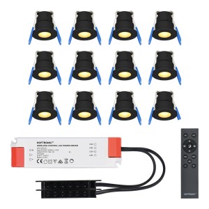 HOFTRONIC Set van 12 12V 3W – Mini LED Inbouwspot – Zwart – Dimbaar – Verzonken – Verandaverlichting – IP65 voor buiten – 2700K – Warm wit
