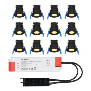 HOFTRONIC Set van 12 12V 3W – Mini LED Inbouwspot – Zwart – Verzonken – Verandaverlichting – IP65 voor buiten – 2700K – Warm wit