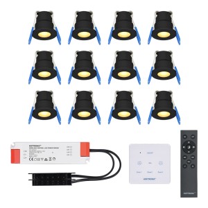 HOFTRONIC Set van 12 12V 3W – Mini LED Inbouwspot – Zwart – Dimbaar – Verandaverlichting – Incl. Muurdimmer – IP65 voor buiten – 2700K – Warm wit