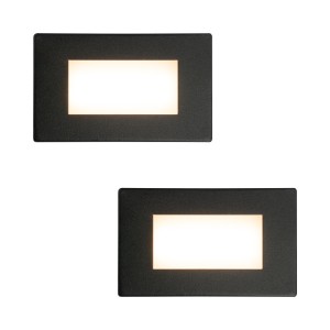 HOFTRONIC Set van 2 Dillon LED Inbouw wandlampen Zwart – Wand Inbouwspot rechthoek – 3 Watt 340 Lumen – 3000K warm wit – IP54