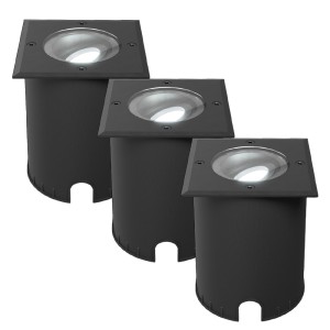 HOFTRONIC Set van 3 Cody LED Grondspots Zwart – GU10 4,5 Watt 345 lumen dimbaar – 6500K daglicht wit – Kantelbaar – Overrijdbaar – Vierkant – IP67 waterdicht